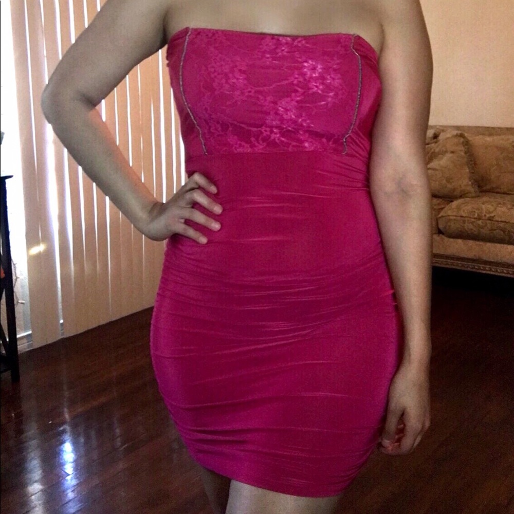 Strapless Mini Dress with Lace Detail